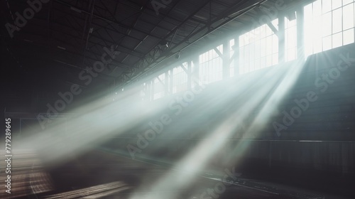 Radiant beams shining through a foggy stadium AI generated illustration