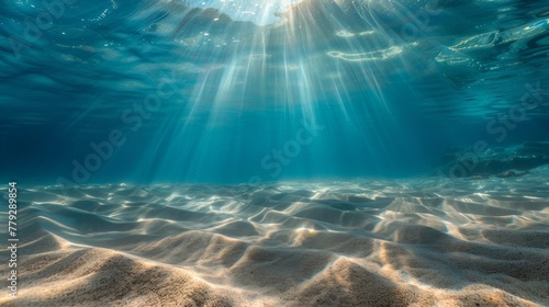 Rays of sunlight dancing on the sandy ocean floor AI generated illustration