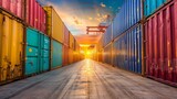 Rows of cargo containers ready to be shipped oversea  AI generated illustration