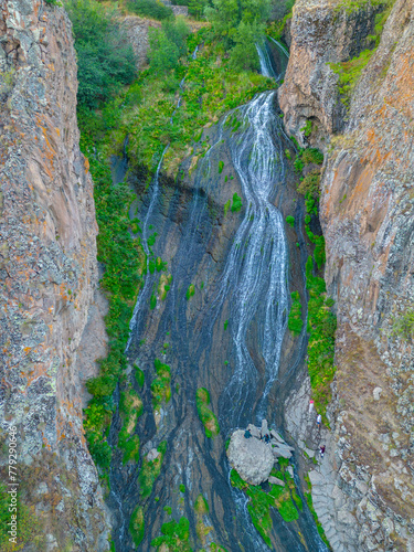 Sunset view of Jermuk Waterfall in Armenia photo