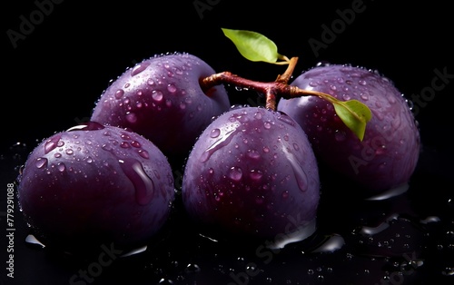 Damson Plum covered with water drops