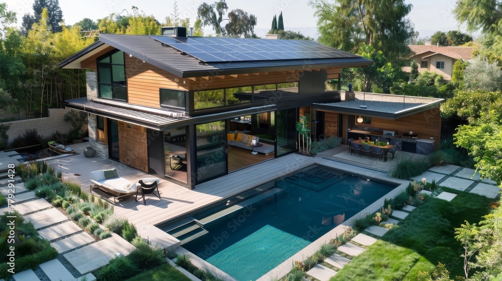 Fototapeta premium Solar panels blending seamlessly with the architectu AI generated illustration