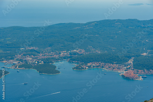 Korcula island viewed from Sveti Ilija mountain at Peljesac peninsula in Croatia photo