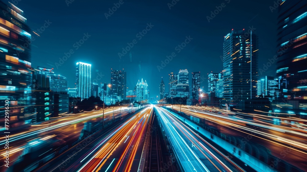 Speeding through a city of lights and technology in   AI generated illustration