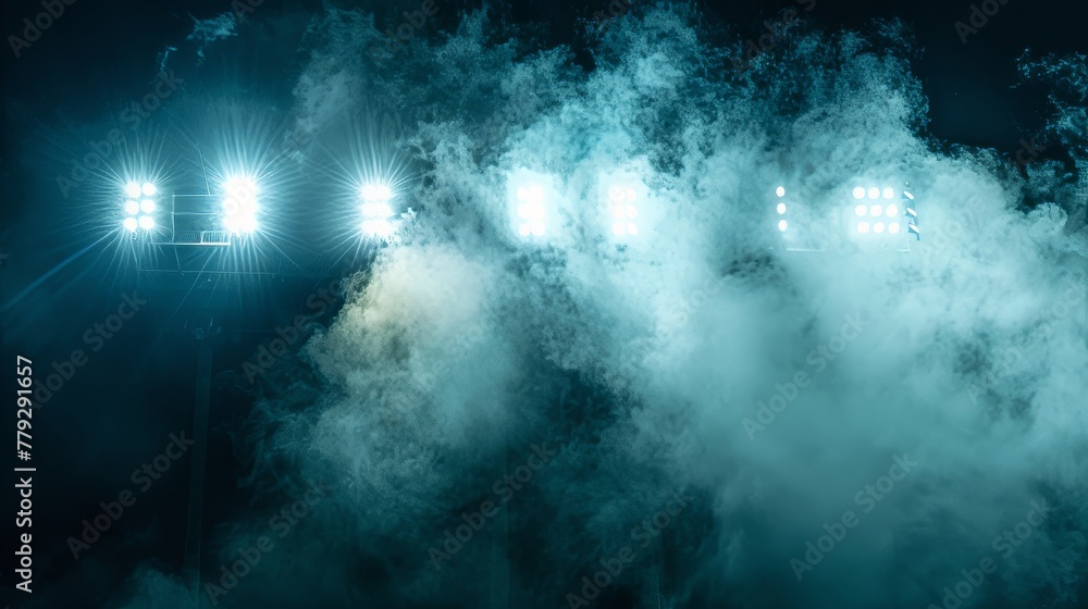 Stadium lights casting a dreamy glow amidst wisps of  AI generated illustration