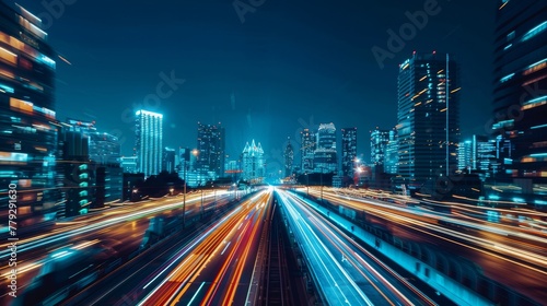 Speeding through a city of lights and technology in AI generated illustration © ArtStage