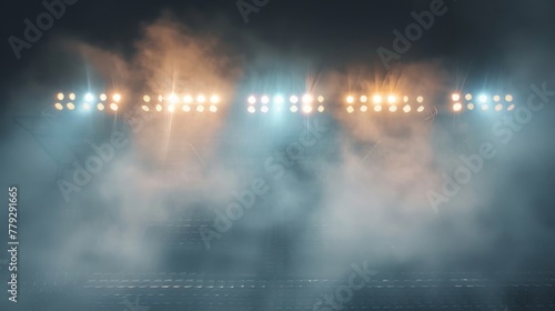 Stadium lights casting a warm glow in a misty atmosp AI generated illustration