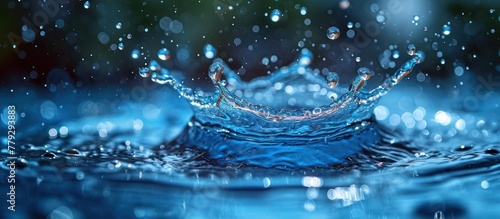 splashing water droplets in blue pool