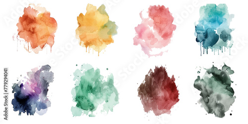 Set of watercolor circles brash multicolored. watercolor on white background. This is watercolor splash. It is drawn by hand transparent background.