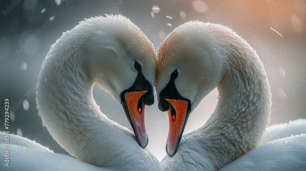Obraz premium Swan Love Makes Heart concept