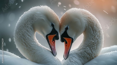 Fototapeta Naklejka Na Ścianę i Meble -  Swan Love Makes Heart concept