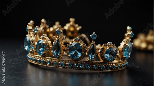 a royal crown with topaz shiny sparkling gemstones on plain black background from Generative AI