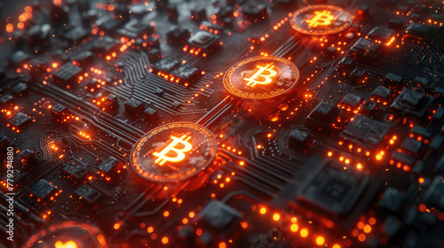 background digital, circuit and coin bitcoin for digital and print