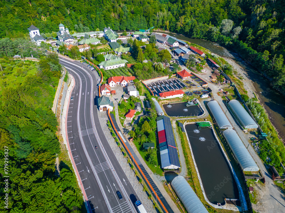 Fototapeta premium Summer day at Lainici Monastery in Romania