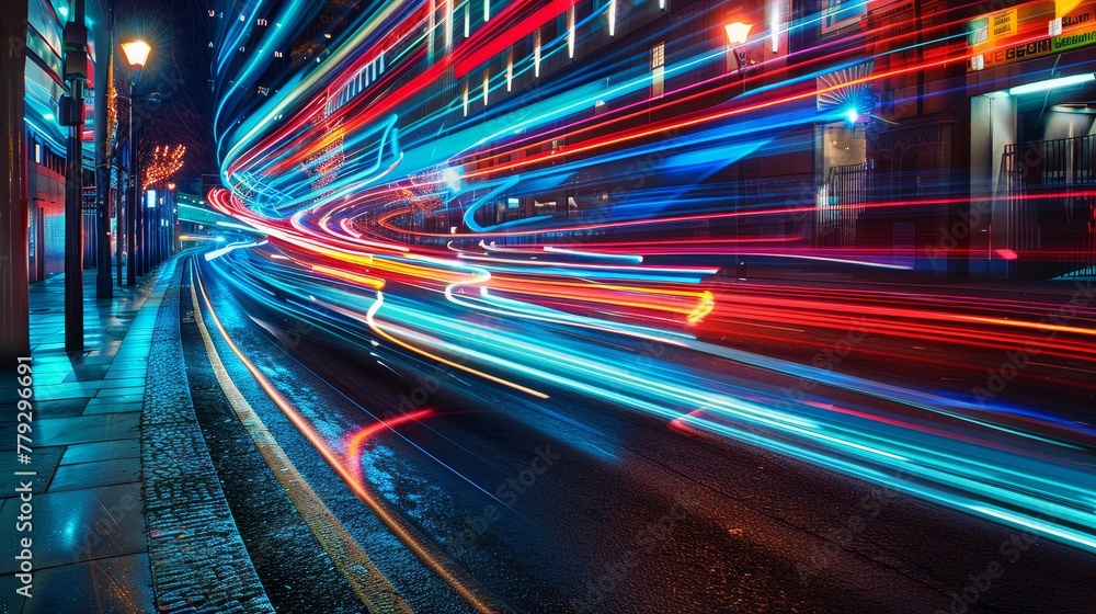 The dynamic energy of light trails in a digital urba AI generated illustration The dynamic energy of light trails in a digital urba AI generated illustration