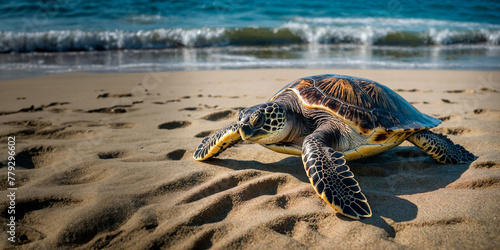 Beleza Vulnerável: Admirando a Magnificência da Tartaruga Marinha photo
