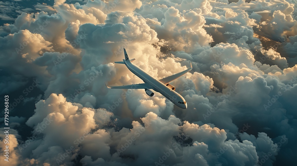 The elegance of a white passenger plane flying amids AI generated illustration