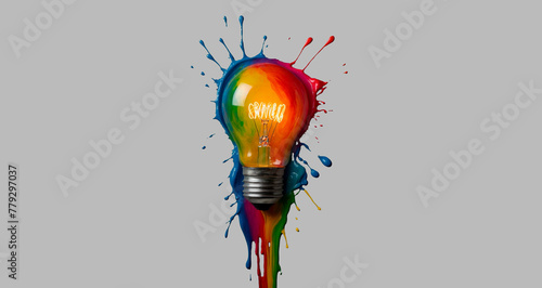 Sementes de Inovação: Uma Lâmpada Colorida Espalhando Ideias Brilhantes photo
