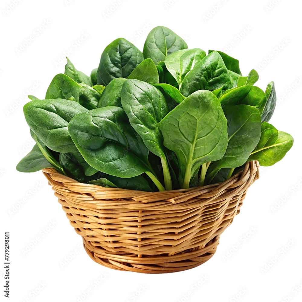 Spinach in a basket isolated on transparent background Spinach in a basket isolated on transparent background
