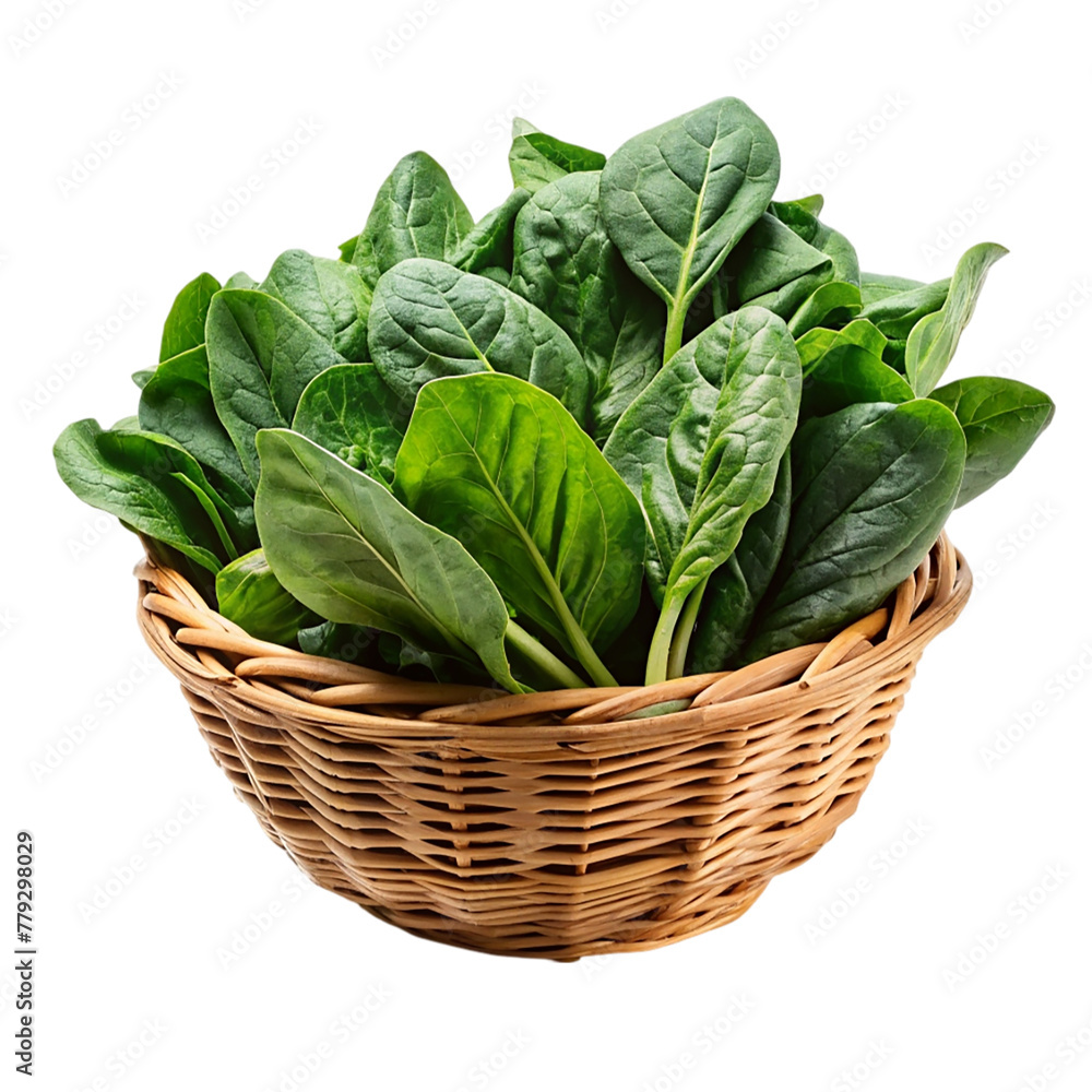 Spinach in a basket isolated on transparent background Spinach in a basket isolated on transparent background