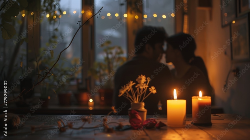 The soft flicker of candlelight casting a romantic g AI generated illustration The soft flicker of candlelight casting a romantic g AI generated illustration