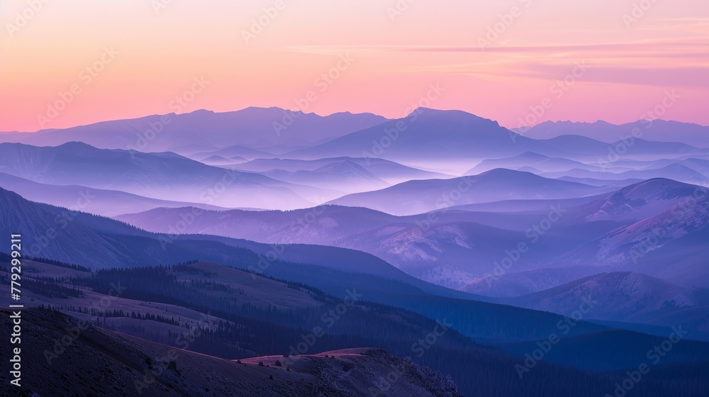 The subtle colors of a sunrise over the mountains AI generated illustration