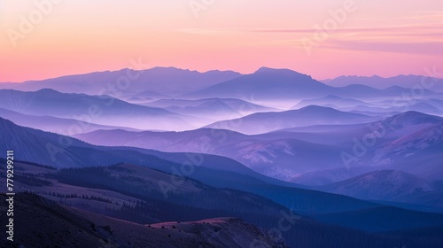 The subtle colors of a sunrise over the mountains AI generated illustration