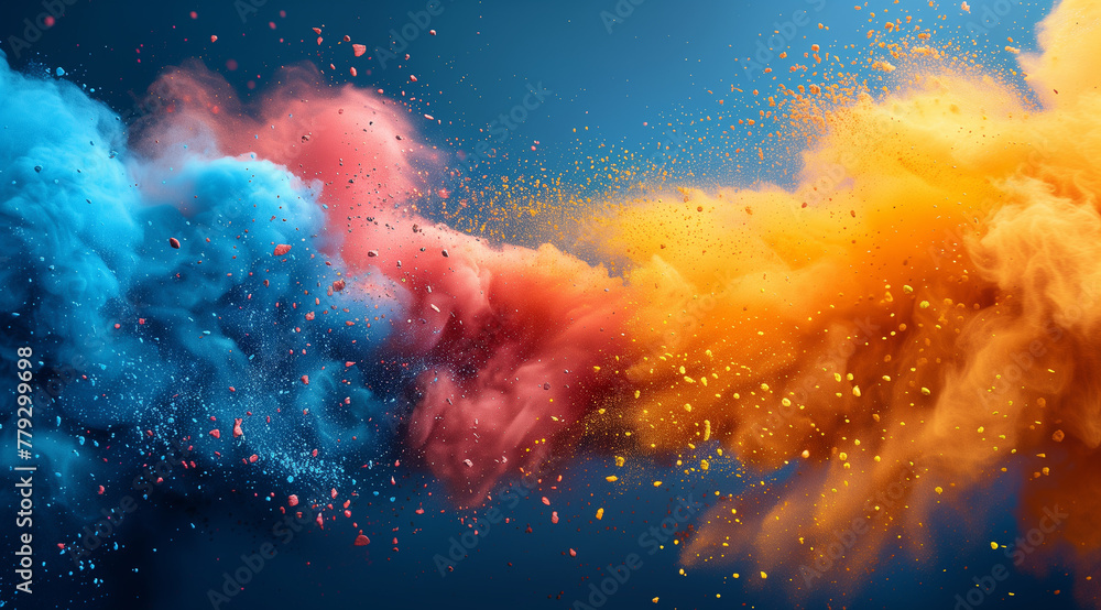 Abstract background of a dynamic, colorful powder explosion