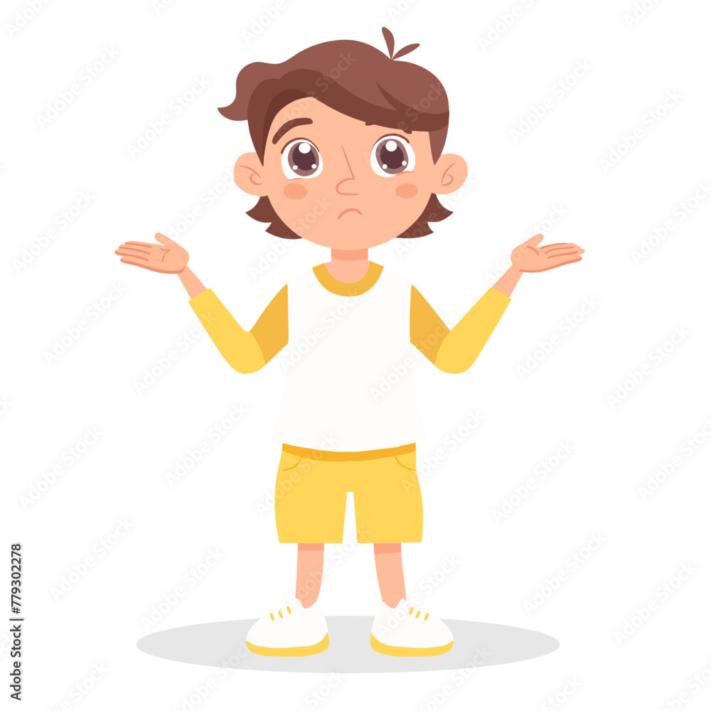 Boy with sad emotion.Isolated flat cartoon vector illustration on white background. Facial expression. Boy with sad emotion.Isolated flat cartoon vector illustration on white background. Facial expression.