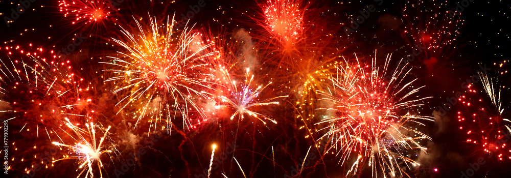 Banner Red Firework celebrate anniversary happy new year 2024 4th of july holiday festival. Banner red firework night time celebrate national holiday. Countdown new year 2025 festival with copy space Banner Red Firework celebrate anniversary happy new year 2024 4th of july holiday festival. Banner red firework night time celebrate national holiday. Countdown new year 2025 festival with copy space