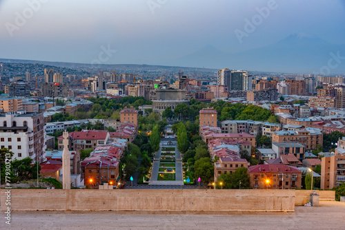 Sunset view of Yerevan from the Cascade staircase, Armenia photo