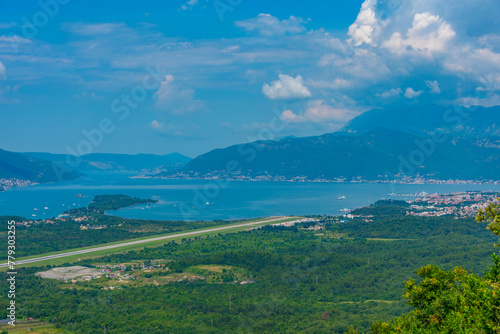 Aerial view of Boka Kotorska bay and Tivat in Montenegro