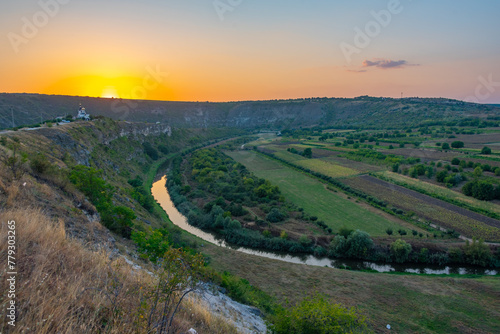 Sunset view of Orheiul Vechi National park in Moldova photo