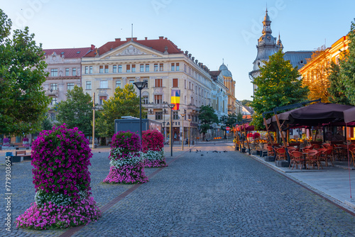 Sunset view of Piata Unirii square in the old town of Cluj-Napoca, Romania
