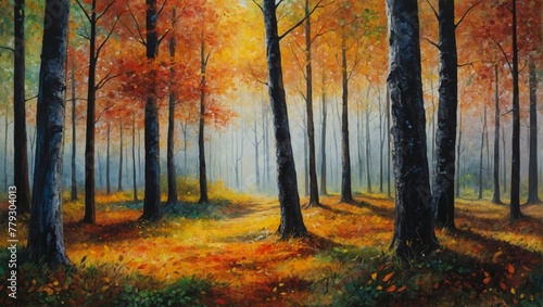 autumn forest landscape, Watercolor © hassani