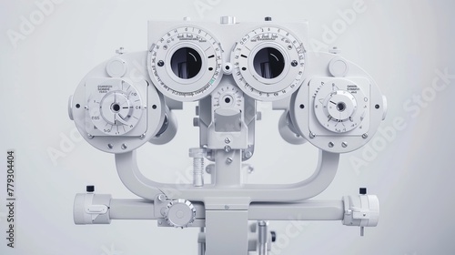 Featuring a phoropter eyesight measurement testing machine, this image emphasizes eye health and ophthalmology, with ample copy space for web banners