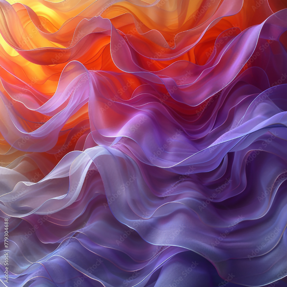 Obraz premium Digital art composition on an abstract background with swirling waves of red and yellow, reminiscent of flowing fabric.