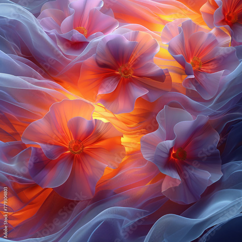 3D rendering of silk fabric with a floral pattern  done in a hyper-realistic style.