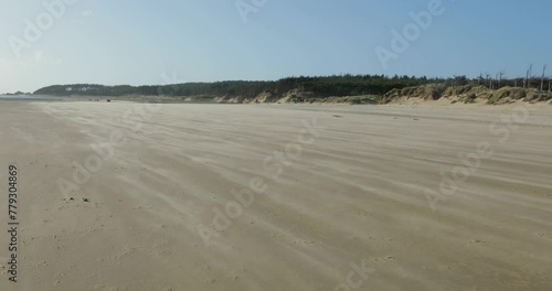 Strong wind blowing sand over beach, Llanddwyn Bay, Newborough, Isle of Anglesey, Wales, Great Britain photo