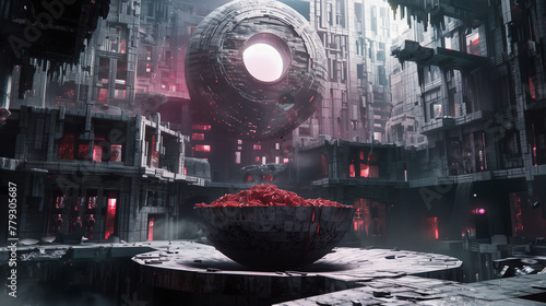 Futuristic City with Sphere Structure and Red Biomass