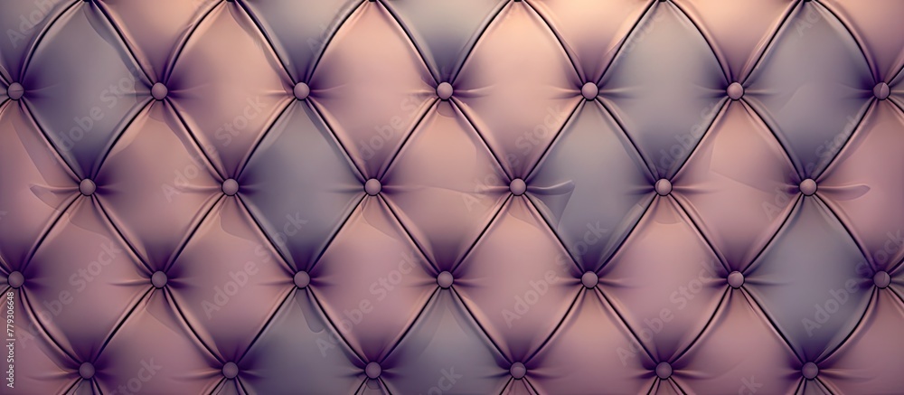 Naklejka premium A close up of a pink and purple tufted leather texture with a mesh pattern resembling wire fencing, showcasing symmetry and circles in shades of violet and electric blue