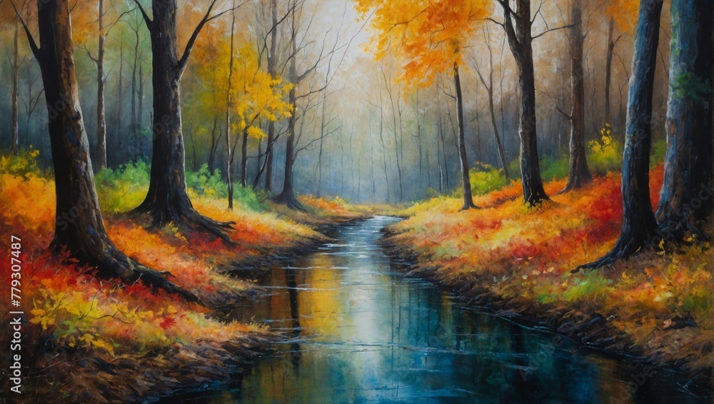 autumn forest landscape, Watercolor