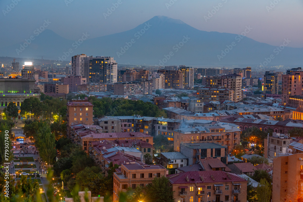 Fototapeta premium Sunset panorama view of Yerevan in Armenia