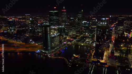 Wallpaper Mural Slow aerial panning shot of skyline of Perth CBD during night in Australia. Torontodigital.ca