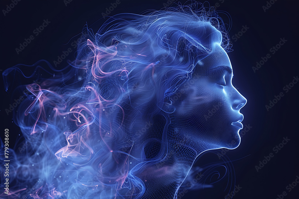 Enter the digital realm with style as vibrant wireframe and neon silhouettes of girls dance against a captivating blue background