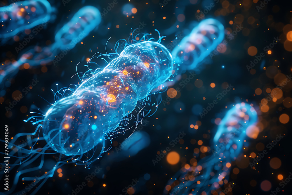 Obraz premium Explore the microscopic world with a vibrant image showcasing diverse bacteria, highlighting the intricate patterns and colors of microbial life