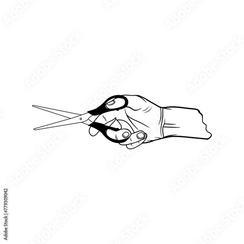 hand cutting to the left in black and white vector illustration