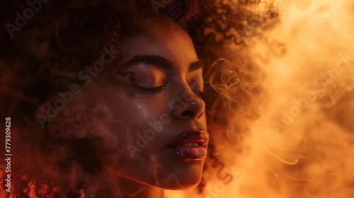 The third portrait captures the intensity of a black woman as she passionately performs her lyrical poetry. Her curls frame her face which is contorted in a mix of emotions determination .