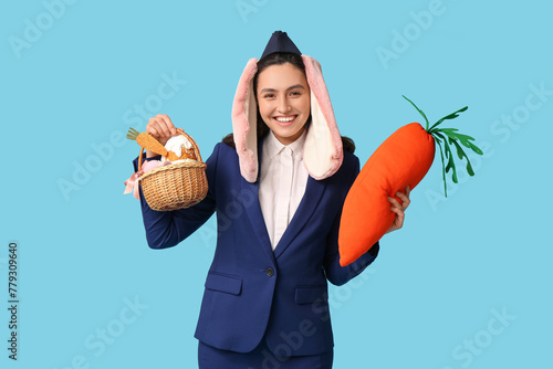 Happy stewardess in bunny e...