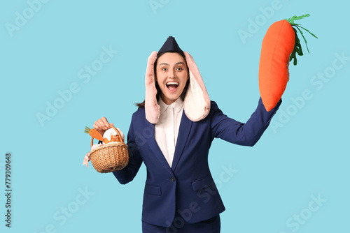 Happy stewardess in bunny e...